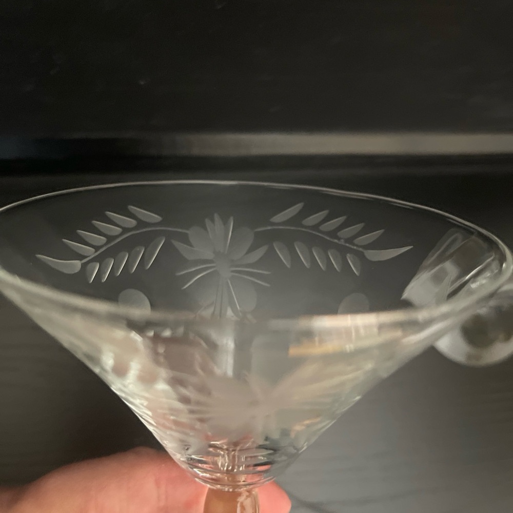 Vintage Etched Floral 6” Martini Champagne Tall Sherbet Glass Set Of 2 EUC - Picture 7 of 8
